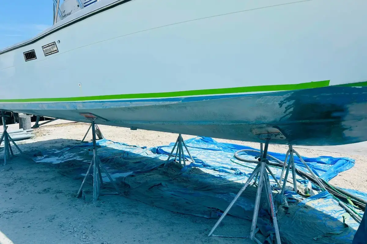 Before: Boat Hull Dustless Blasting